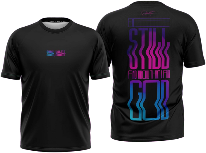 Front and back view of the Blessedtees Be Still shirt